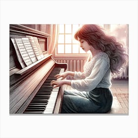 Girl playing piano music wall art poster Canvas Print