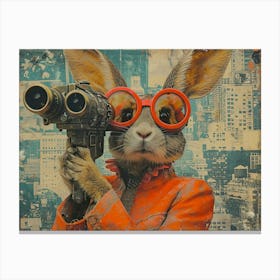 Absurd Bestiary: From Minimalism to Political Satire.Rabbit With Binoculars Canvas Print