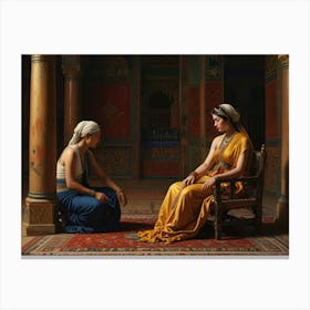 Two Women Sitting On A Rug Canvas Print