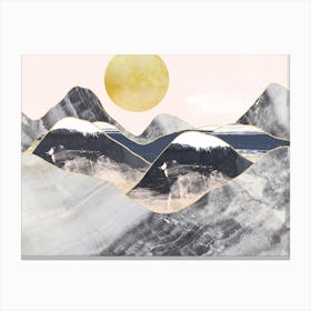 Gold Moon Navy Marble Mountains Landscape Canvas Print