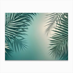 A Green Background With Palm Leaves And Their Shadows Creating A Frame Around The Center Canvas Print