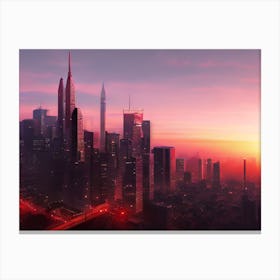 Cityscape At Sunset 2 Canvas Print