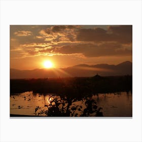 Sunset Over Lake, Myanmar Canvas Print