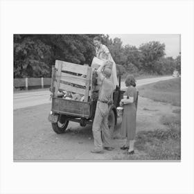 Unloading Migrant Truck Along Roadside Near Henrietta I E , Henryetta, Oklahoma By Russell Lee Canvas Print
