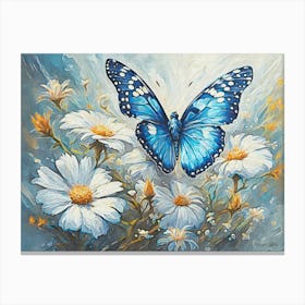 Blue Butterfly On Daisies Canvas Print