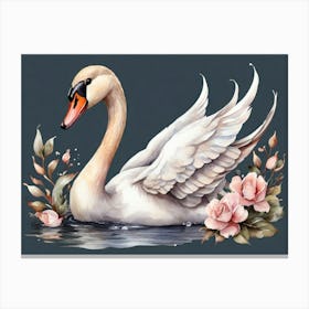 Swan With Roses Canvas Print