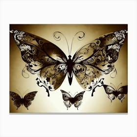 Butterflies On A Gold Background Canvas Print