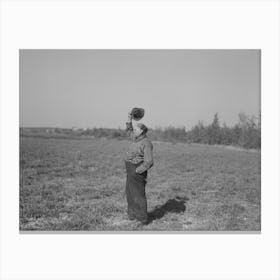 Man In Charge Of The Threshing Waving To Crew In The Field To Bring In Another Load,Near Littlefork, Minnesota By Russell Canvas Print