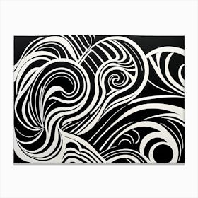 Retro Inspired Linocut Abstract Shapes Black And White Colors art, 186 Canvas Print
