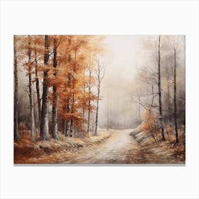 A Painting Of Country Road Through Woods In Autumn 64 Canvas Print