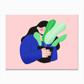 Illustration Of A Woman Holding A Plant Canvas Print