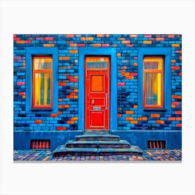 Colorful House with red Door Canvas Print