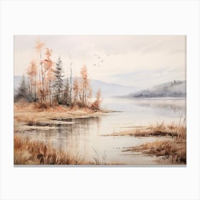 A Painting Of A Lake In Autumn 71 Canvas Print