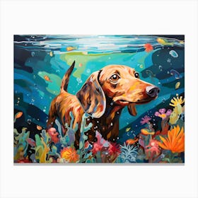Dachshund Dog Swimming In The Sea Canvas Print