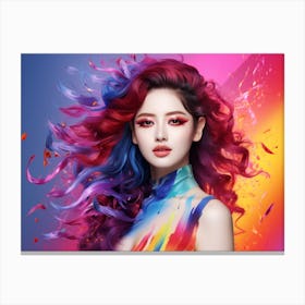 Asian Girl With Colorful Hair Canvas Print