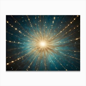 Abstract Background Of A Bright, Golden Explosion Of Light Emanating From A Central Point Against A Dark Blue Starry Sky Canvas Print