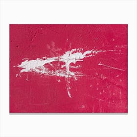 Cross On A Red Wall. White paint stains on red painted cement wall. Canvas Print