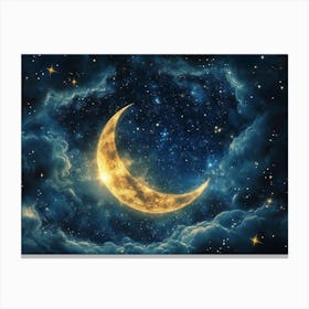 3d Celestial Design with Moon and Stars 1 Canvas Print