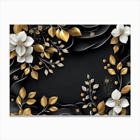 Luxury Black And Golden 3d Floral Design Canvas Print