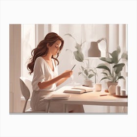 Portrait Of A Woman Working At Home Canvas Print