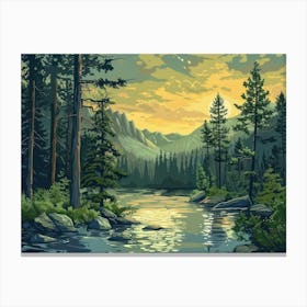 Retro Mountains Illustration 3 Canvas Print