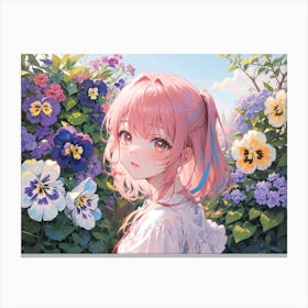 Anime Girl In Flowers Canvas Print