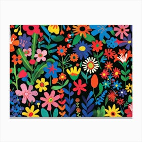 Flowers On A Black Background Canvas Print