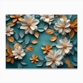 Paper Flowers On Blue Background Canvas Print