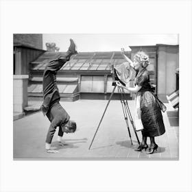 Man Doing Handstand, Vintage Black and White Old Photo Canvas Print