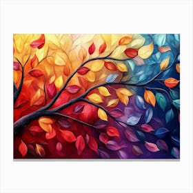 Elegant Colorful Tree with Vibrant Leaves Hanging Branches Illustration Background 1 Canvas Print