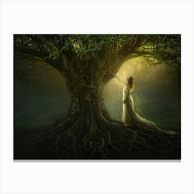 Tree Woman Rooted Within An Ethereal Landscape Twisting Limbs Blending Seamlessly With The Bark And Canvas Print