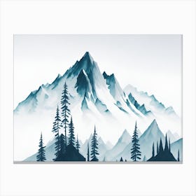 Mountain And Forest In Minimalist Watercolor Horizontal Composition 78 Canvas Print