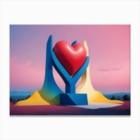 Large Sculpture Of Two Hands Holding A Heart, Sitting On Top Of A Stepped Pedestal Canvas Print