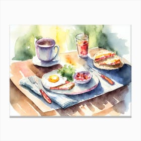 Lunch On A Table In The Sunlight Watercolour 2 1 Canvas Print