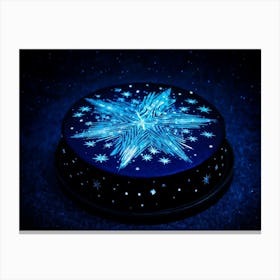 Abstract Illustration Of A Bright Blue And Black Double Star Radiating A Glow With A Pattern Of Twi Canvas Print