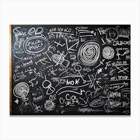 Blackboard Art Showcasing The Creative Chaos Of Chalk White Strokes Swirling With Abstract Circles A Canvas Print