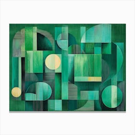 A Green Adorned With An Array Of Geometric Shapes In Emerald, Jade, And Mint Colors 1 Canvas Print