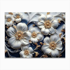 Flowers On A Blue Background 7 Canvas Print