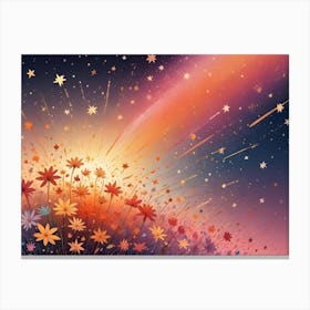 Abstract Image Of A Field Of Flowers With A Colorful Sunset In The Background Canvas Print