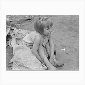 Child Of White Migrant Worker Sitting On Cotton Pickers Sacks Near Harlingen, Texas By Russell Lee Canvas Print