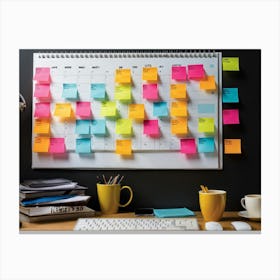 Calendar Brimming With Multicolored Post It Notes Varying Sizes Each Inscribed With Urgent Reminde Canvas Print