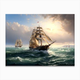 Two Ships Sailing In The Ocean Canvas Print