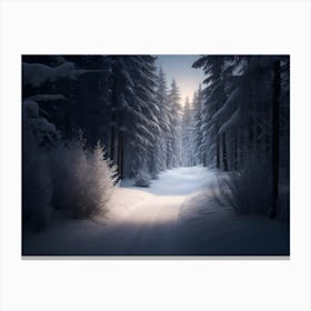 Snowy Path In The Forest With Falling Snow Canvas Print