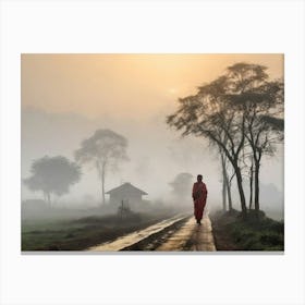 Buddhist Monk On A Road Canvas Print