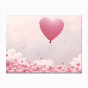 Pink Heart Shaped Balloons Floating In A Sky Canvas Print