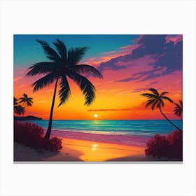 A Tranquil Beach At Sunset Horizontal Illustration 50 Canvas Print