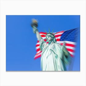 Statue Of Liberty With American Flag Canvas Print
