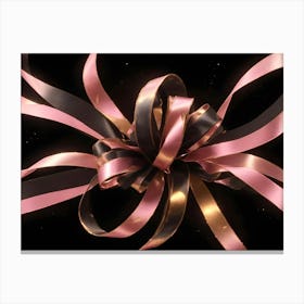 An Intricate Bow Made Of Luxurious Black, Pink, And Gold Ribbons Against A Dark Background, Symbolizing Celebration And Elegance Canvas Print