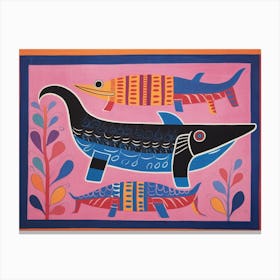 Blue Whale Folk Style Animal Illustration Canvas Print