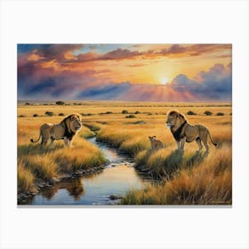 Where the Wild Roams Free Lions At Sunset Canvas Print